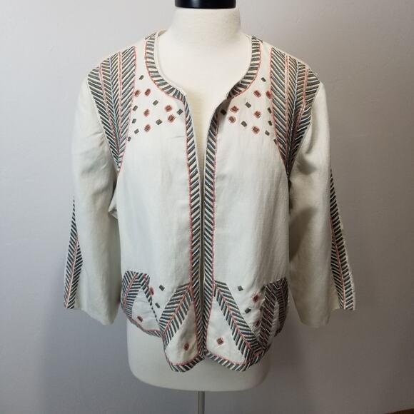 Chicos Jacket 3 16/18 XL Embellished Artisan Chino Linen Beaded Aztec Tribal NWT - Picture 12 of 12
